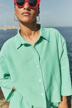 Blouses*By bar bernie blouse | green seer stripe