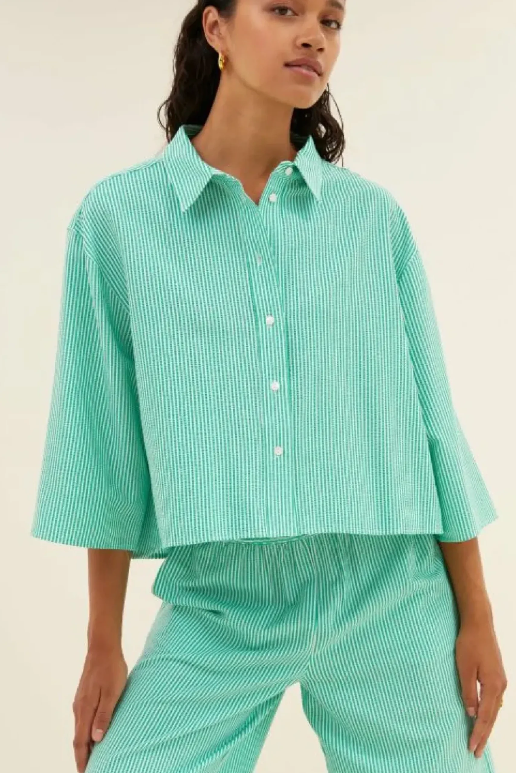 Blouses*By bar bernie blouse | green seer stripe