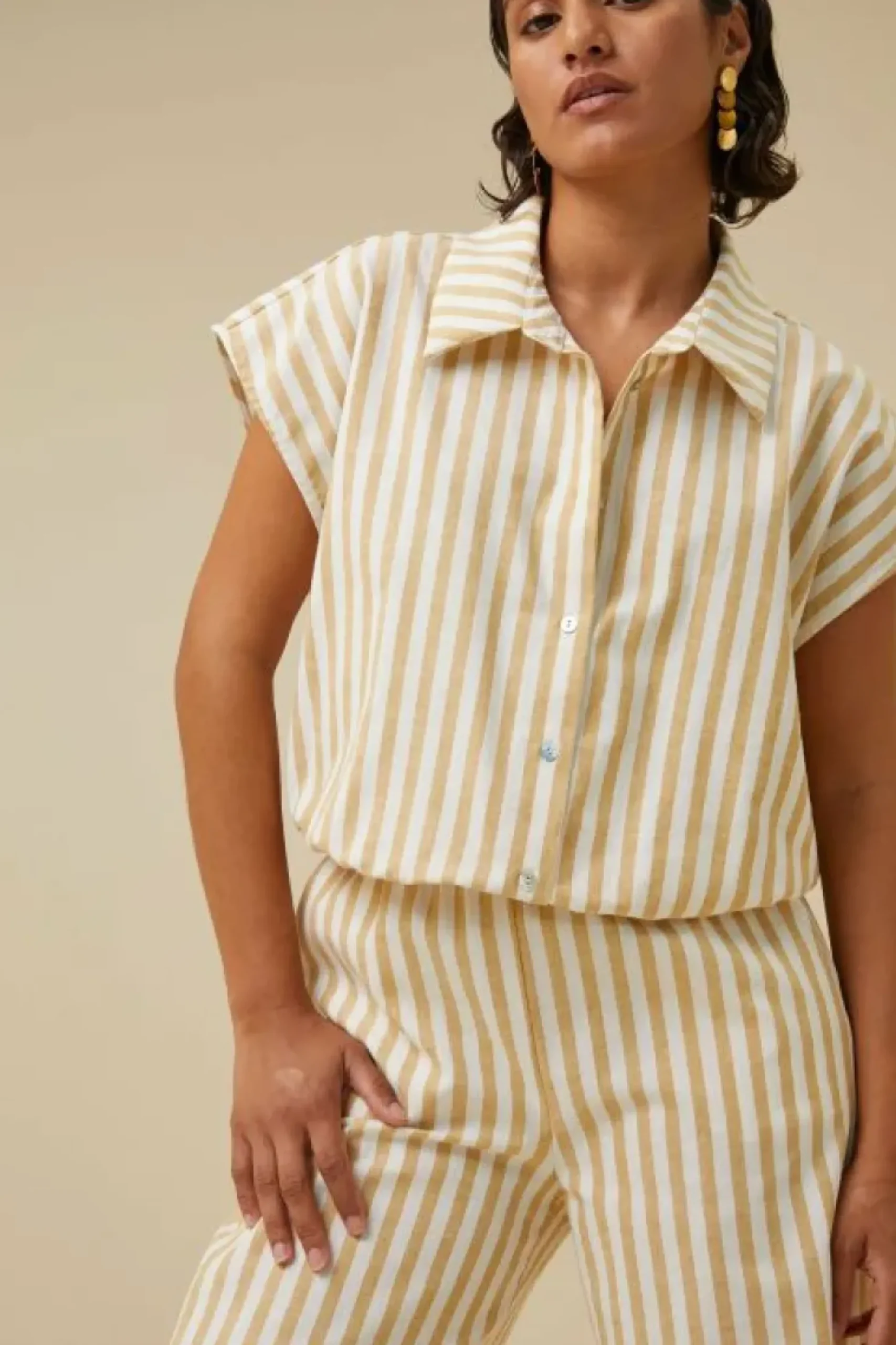 Blouses*By bar bieke linen stripe blouse | ochre