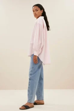 Blouses*By bar sarah pink pinstripe blouse | pink pin stripe