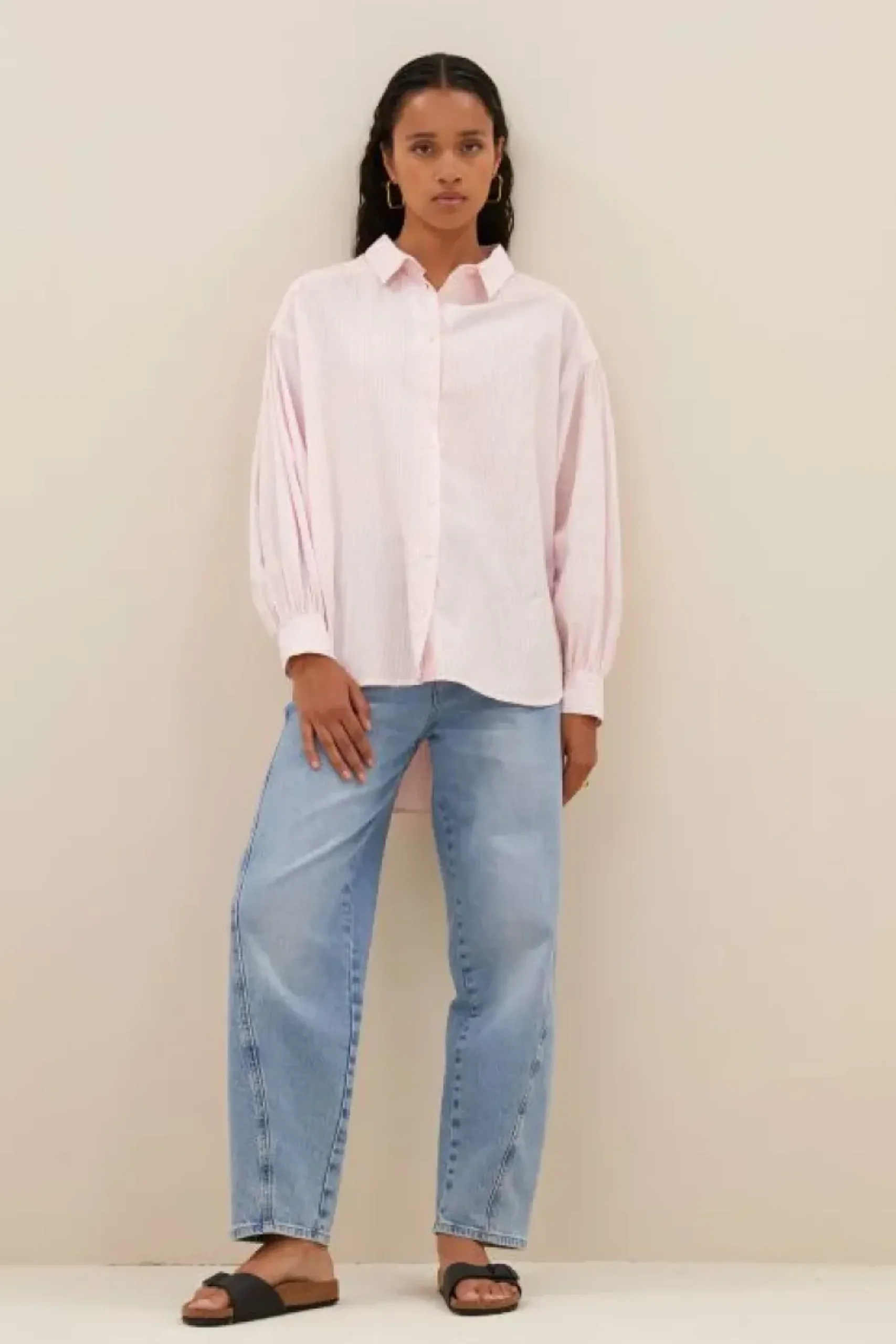 Blouses*By bar sarah pink pinstripe blouse | pink pin stripe