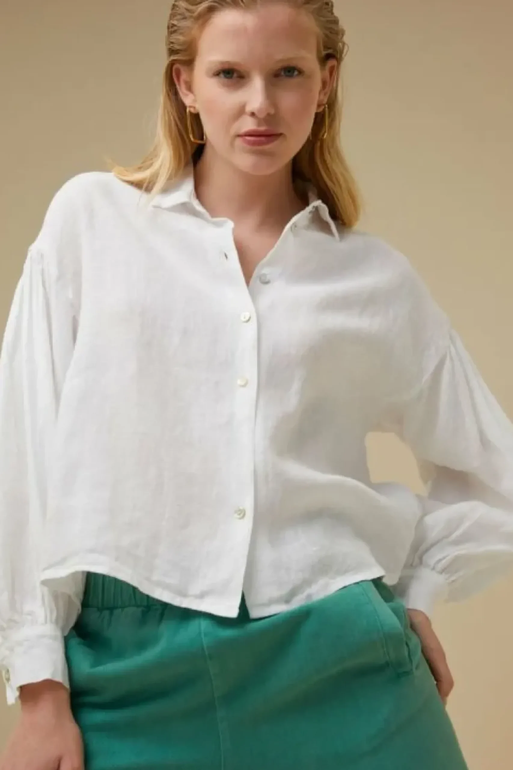 Blouses*By bar sarah short linen blouse | bright white