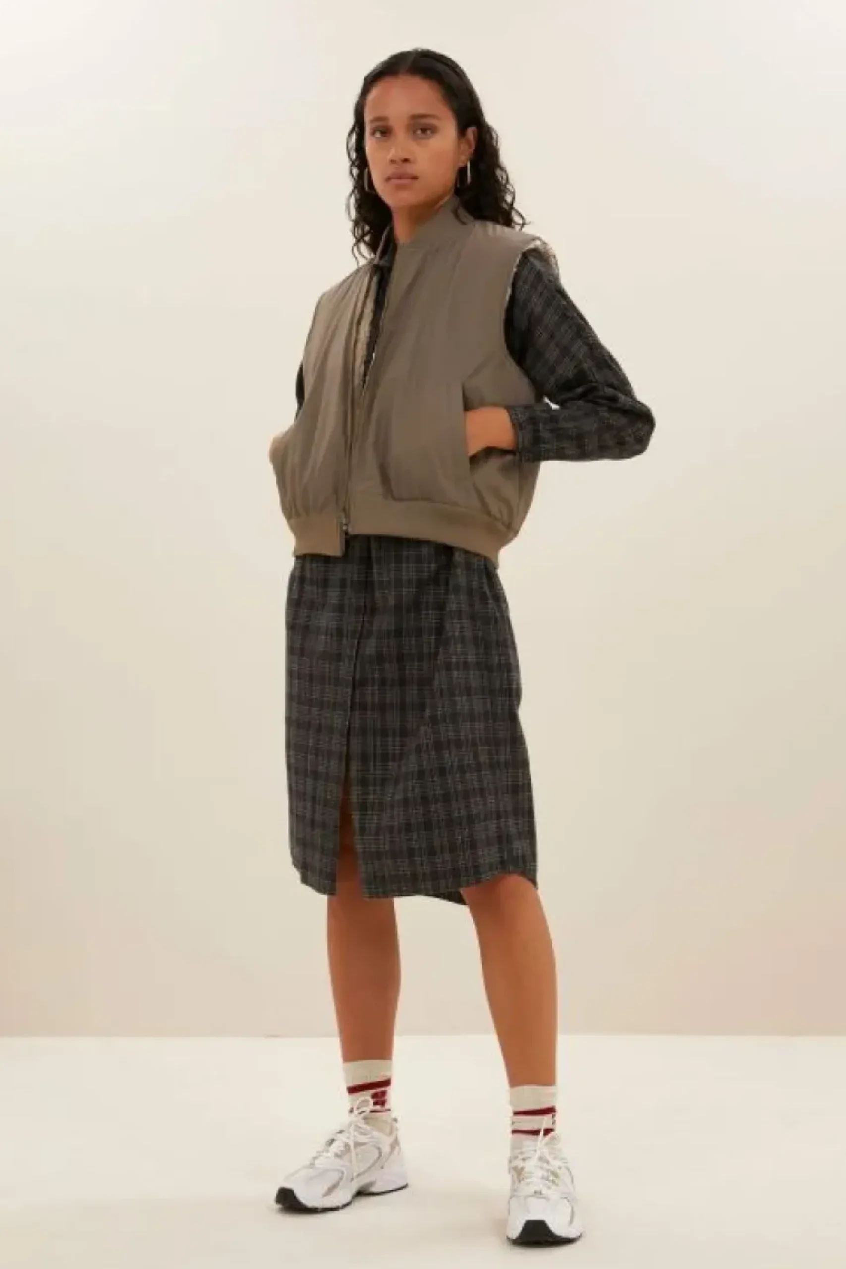 Jurken*By bar small check dress | caramel