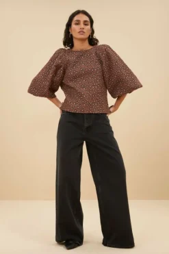 Blouses*By bar zasu jacquard blouse | brown panter print